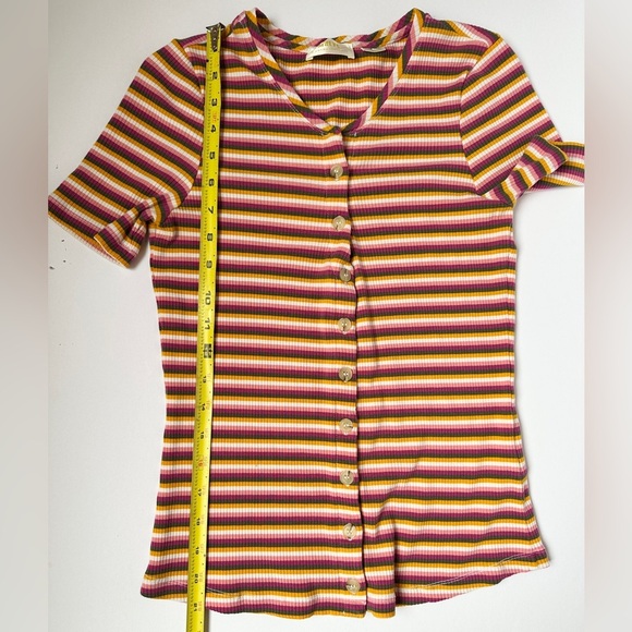 Anthropologie Maeve Shirt Small Pink Striped Ribbed Short Sleeve Button Front - Picture 9 of 9